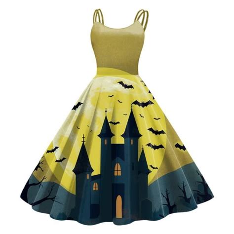 Robe Bretelles Et Col Rond Pour Femmes Sasaquoy Jaune Halloween