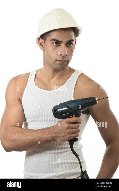 Attractive Hispanic African American Construction Worker Stock Photo