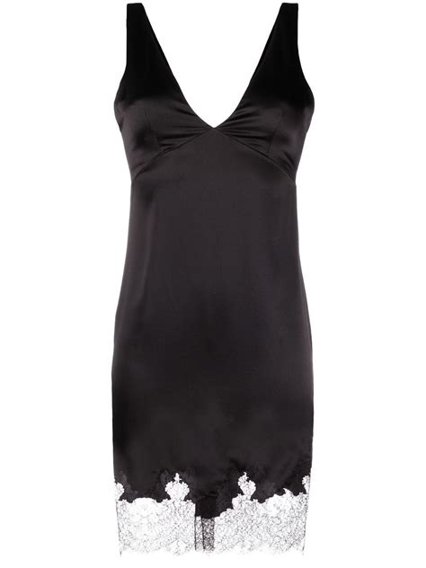 Saint Laurent Lace Trim Satin Minidress Black Farfetch Uk