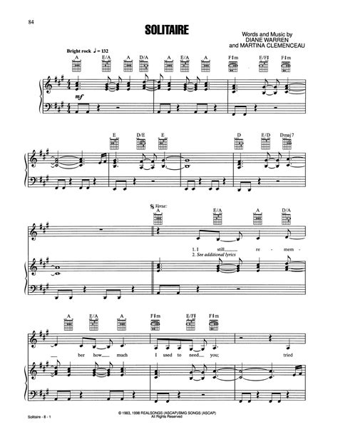 Download Laura Branigan Solitaire Sheet Music And Pdf Chords 8 Page Piano Vocal And Guitar Pop