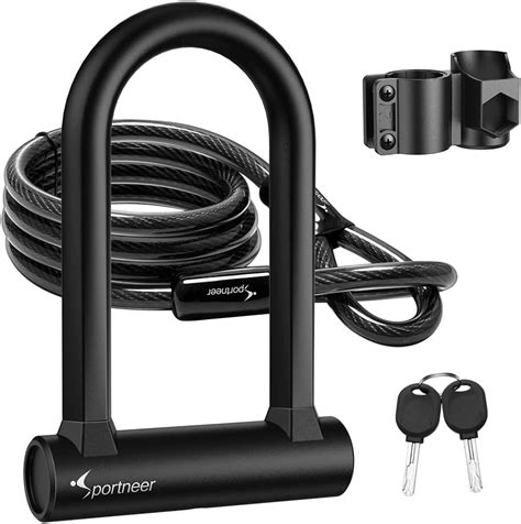 Sportneer Bike Lock Heavy Duty D Lock With 5 Ft Security Steel Cable