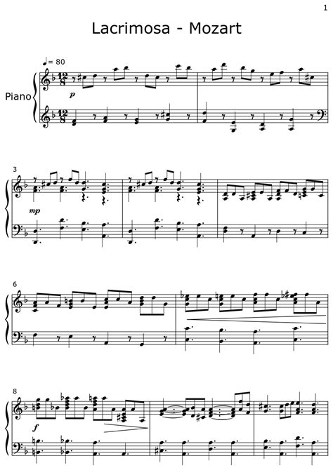 Lacrimosa Mozart Sheet Music For Piano