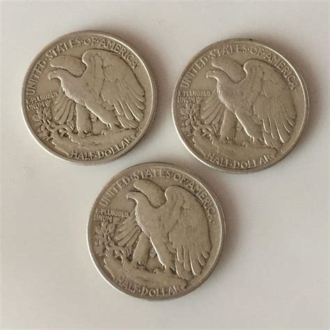 Lot Lot Of 3 Silver Walking Lady Liberty Half Dollar 1944 1945 1946 Coins