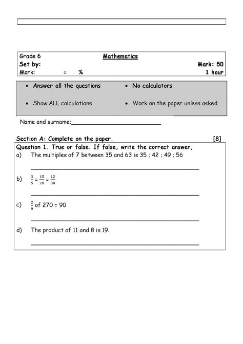 Grade 6 Term 3 Mathematics Tests • Teacha