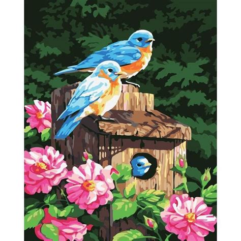 YEESAM ART Peinture Par Numero Adulte Petit Oiseau Fleurs Peinture