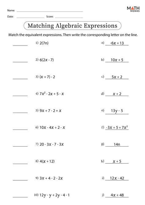 Writing Algebraic Expressions Worksheets Math Monks Worksheets Library