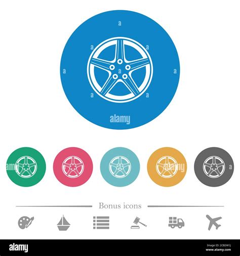 Alloy Wheel Flat White Icons On Round Color Backgrounds 6 Bonus Icons