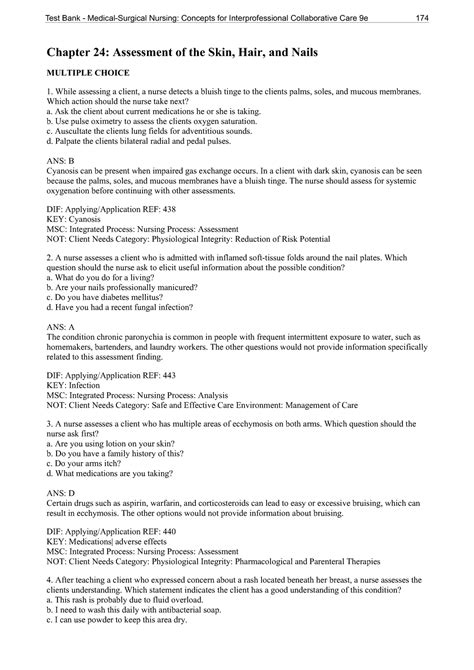 Chapter Assessment Of The Skin Hair And Nails Chapter