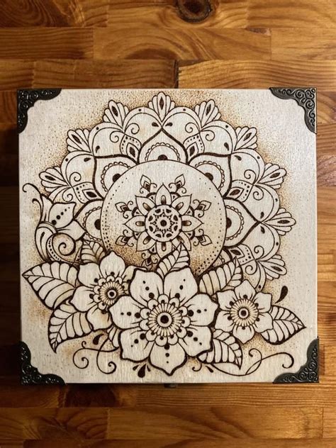 Mandala Pyrography Wood Burning Jewelry Box Wood Burning Patterns Stencil Wood Burning Crafts