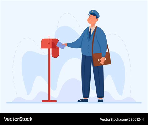 Smiling Postman Putting Letter Into Mailbox Vector Image