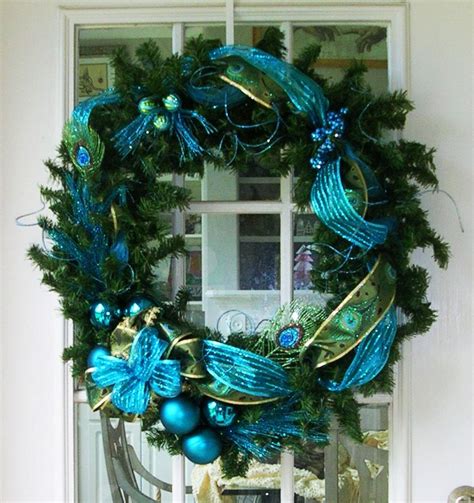 Peacock Green And Teal Blue Christmas Wreath