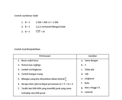 Inilah 6 Contoh Soal Benar Salah Matematika Smp Terbaru Catatan Vikal