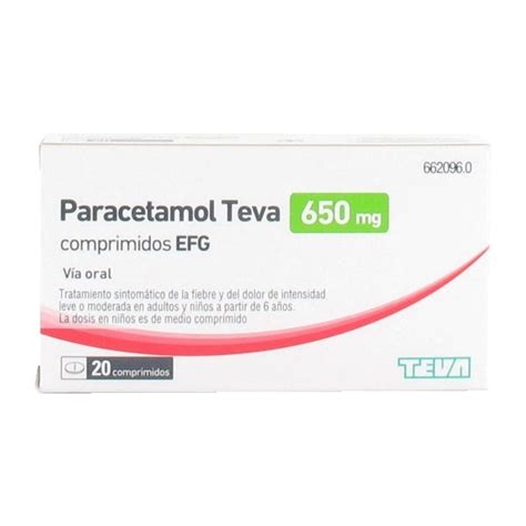 PARACETAMOL TEVA RIMAFAR 650MG 20 COMPRIMIDOS EFG