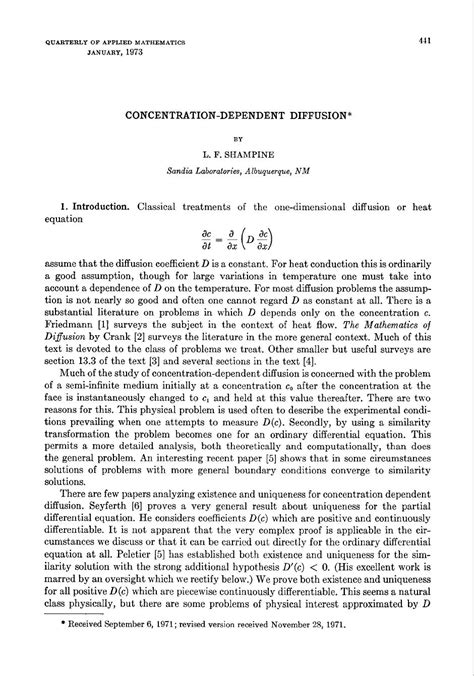 Pdf Concentration Dependent Diffusion 1973 L F Shampine 36