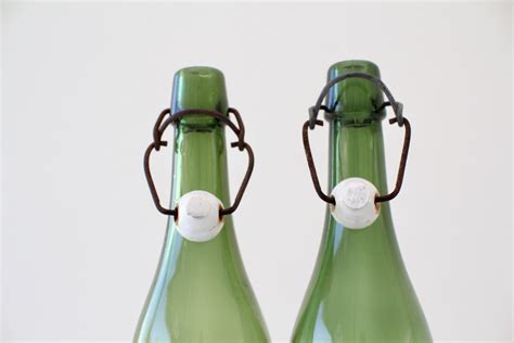 Set Of 2 Antique Green Beer Bottle With Porcelain Clip Etsy