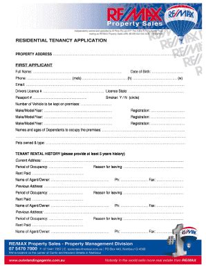 Fillable Online Residential Tenancy Application Cdnrenetnetau Fax