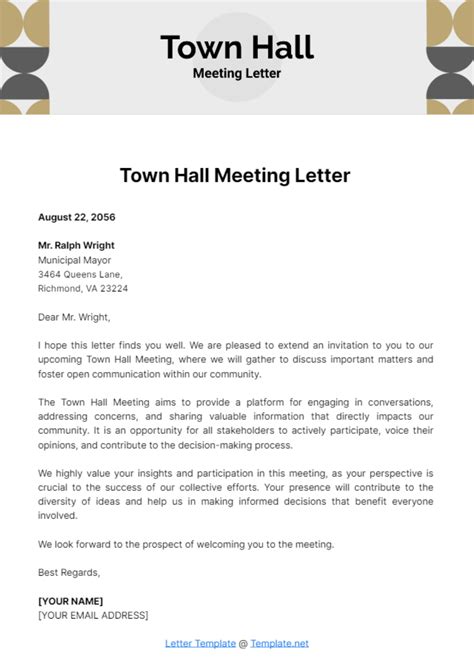 Free Town Hall Meeting Letter Template To Edit Online
