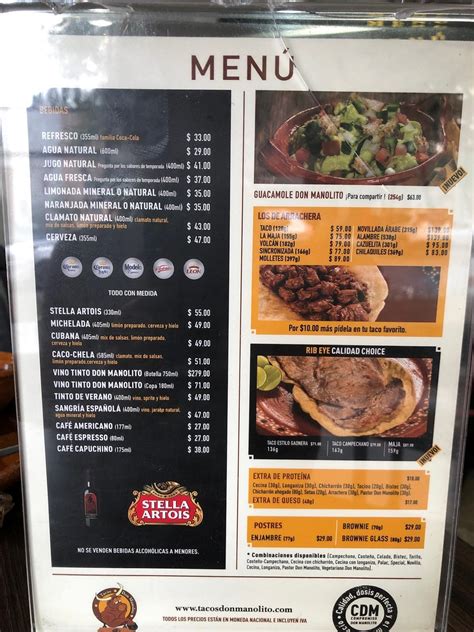 Carta Del Restaurante Tacos Don Manolito Ciudad Del M Xico Aguayo