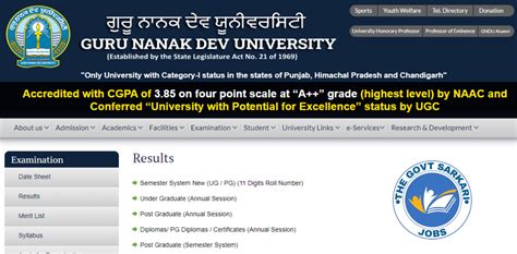 Guru Nanak Dev University Result 2024 GNDU UG PG Results