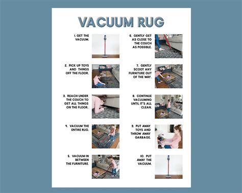 Vacuum Rug Step By Step Visual Aid Cleaning Chore Guides Cheat Sheet