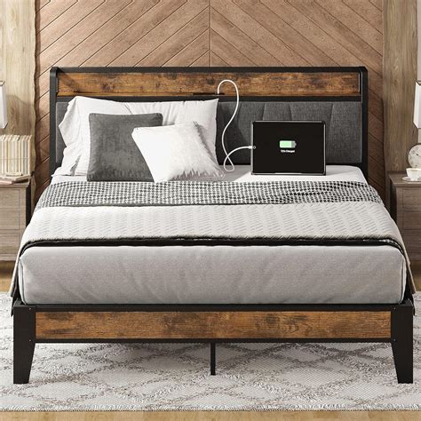 Likimio Queen Bed Frame Storage Headboard With Charging Station Solid