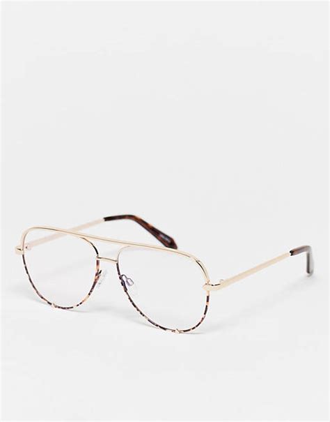 Quay High Key Mini Blue Light Aviator Glasses In Gold Asos