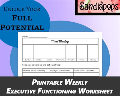 Executive Functioning Worksheet Instant Download Printable Pdf Adhd Therapy Tracker Etsy