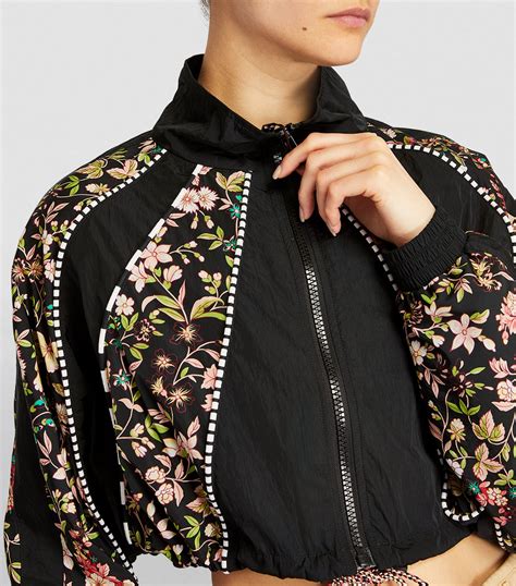 Cropped Floral Print Bomber Jacket