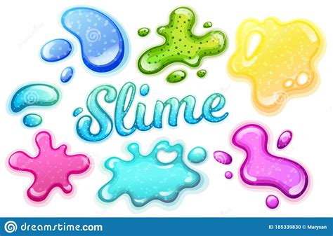 Colorful Glitter Slime Blobs Vector Illustration Set Girly Goo Stains Collection On White