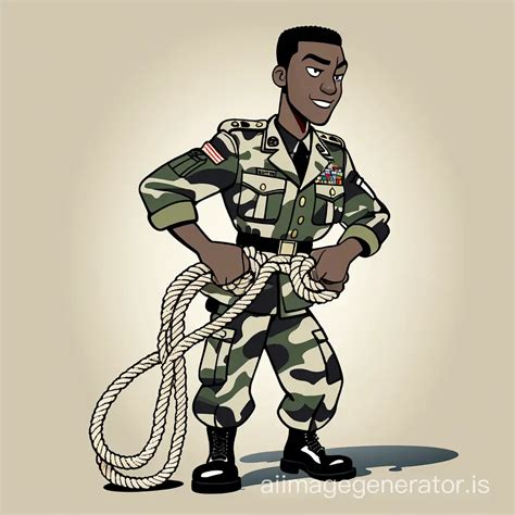 Military Cartoon Character Pulling A Rope In Camouflage Uniform Ai