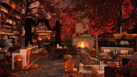 Cozy Fall Porch Coffee Shop Ambience With Smooth Jazz Music Crackling