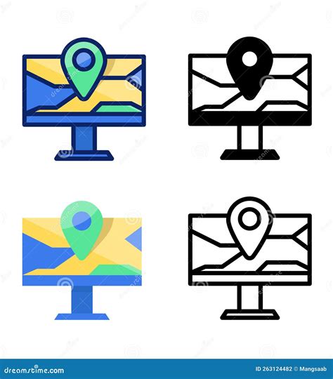 Map On Computer Screen Pointer And Location Icons Vector Stock Vector