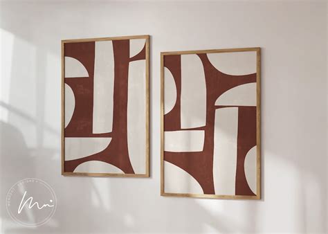 Terracotta Dark Red Wall Art Set of 2 Abstract Organic Shape Print Set ...