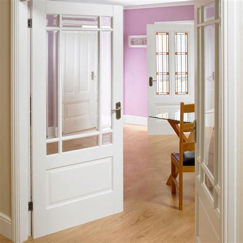 Downham Door Pair Bevelled Clear Glass White Primed White