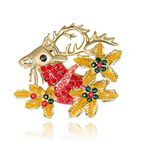 Cubic Zirconia 18k Gold Plated Botany Reindeer Brooch Christmas