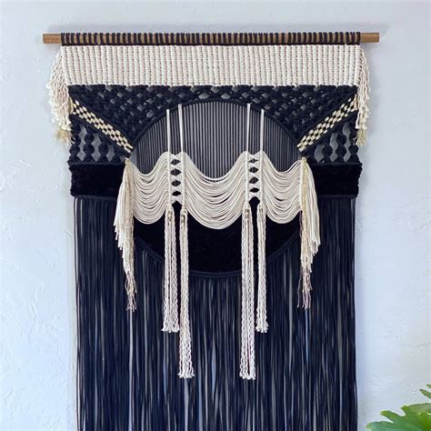 Large Black Macrame Wall Hanging Woven Wall Hanging Bohemian Etsy