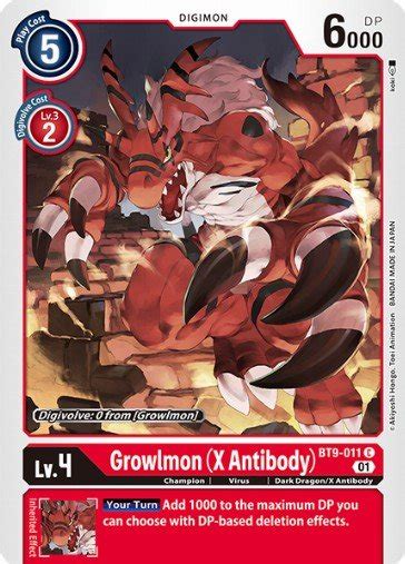 Growlmon X Antibody BT9 011 Digimon Card Database DigimonCard