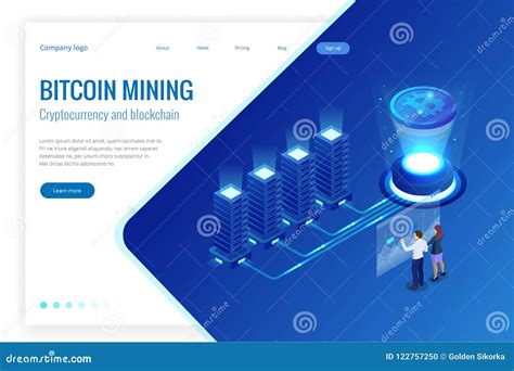 Isometric Bitcoin Mining Concept Cryptocurrency And Blockchain Concept