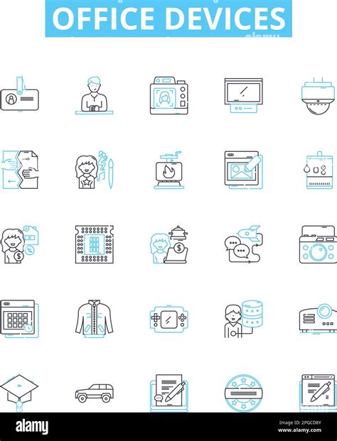 Office Devices Vector Line Icons Set Printers Copiers Computers