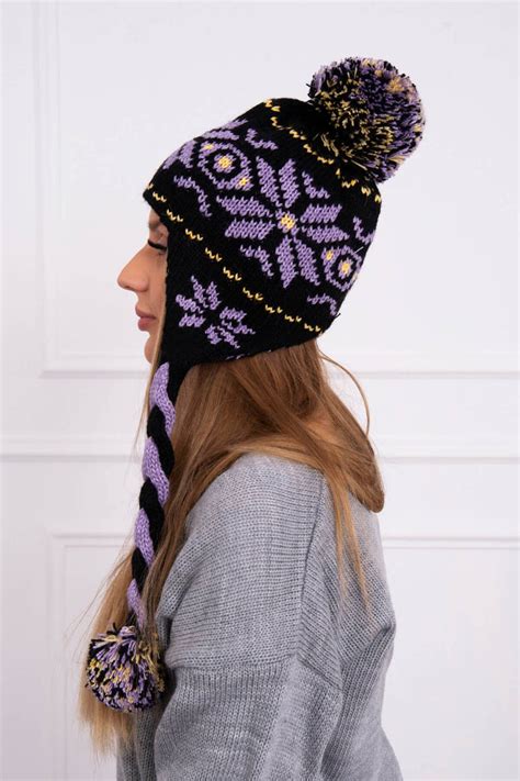 Cap With Braids Fabia K Black Purple Czapki Damskie Hurtownia Kesi