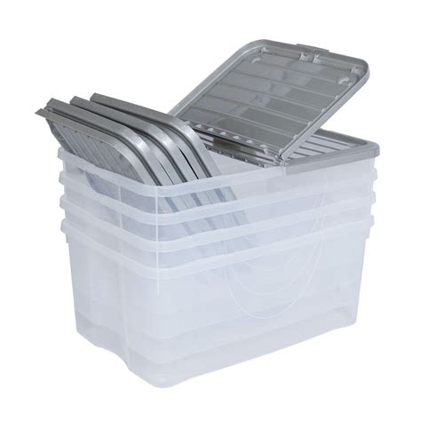 Boîte de rangement transparente couvercle pliable gris 40L x4 le lot