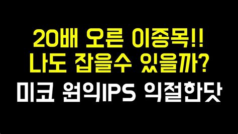 20배 오른 이종목 나도 잡아볼수 있을까 미코 오늘도 올랐다 내일은 수익실현한닷 원익ips희망의 불꽃 금양