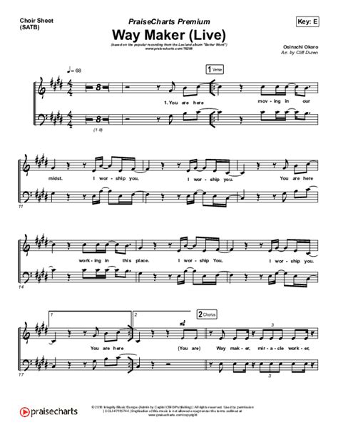 Way Maker Choral Anthem SATB Sheet Music PDF Leeland Arr Cliff