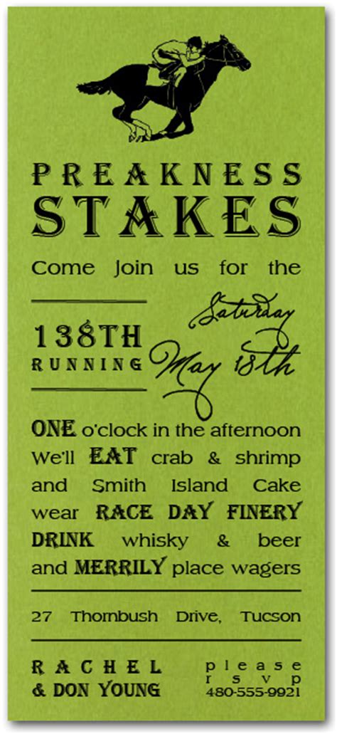 Preakness Stakes Shimmery Green Party Invitations