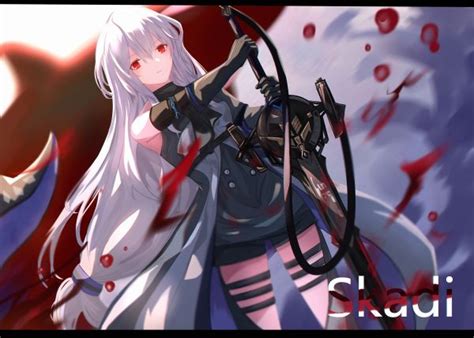 Wallpaper Skadi Arknights Noir Artist Anime Girls Red Eyes Long