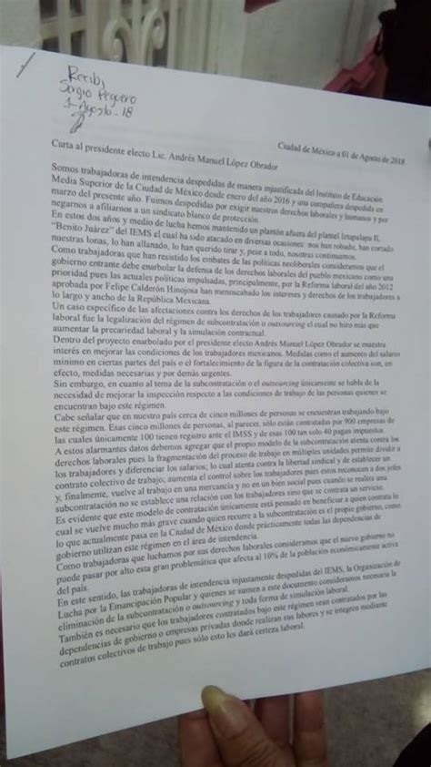 Carta Al Presidente Electo Lic Andrés Manuel López Obrador De Las Comité Cerezo México