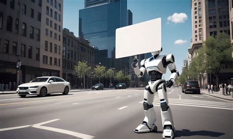 Robot Protester In Urban Setting Stock Illustration Illustration Of