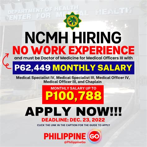 NCMH Has Opportunities Available To Apply Philippine Go