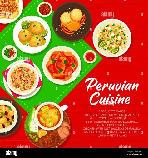 Peruvian Cuisine Menu Cover Page Cookie Alfajores Quinoa Feta Salad