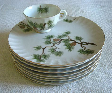 Vintage Celebrate China Pine Cone Snack Set Service For 4 Etsy